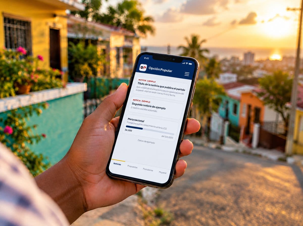 Una persona usa la app de Opción Popular en su teléfono